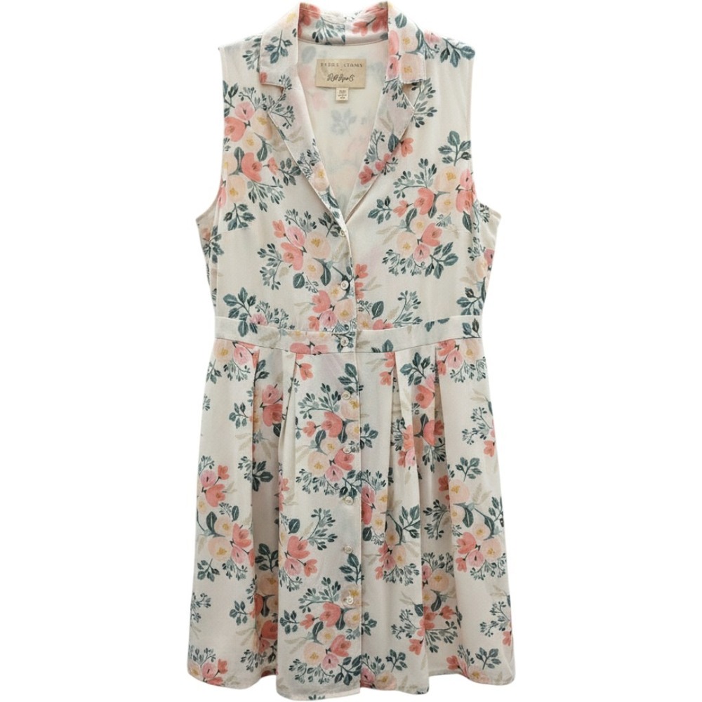 Paper Crown x Rifle Paper Co Anthropologie Floral Button Front Shirt Dress Pink